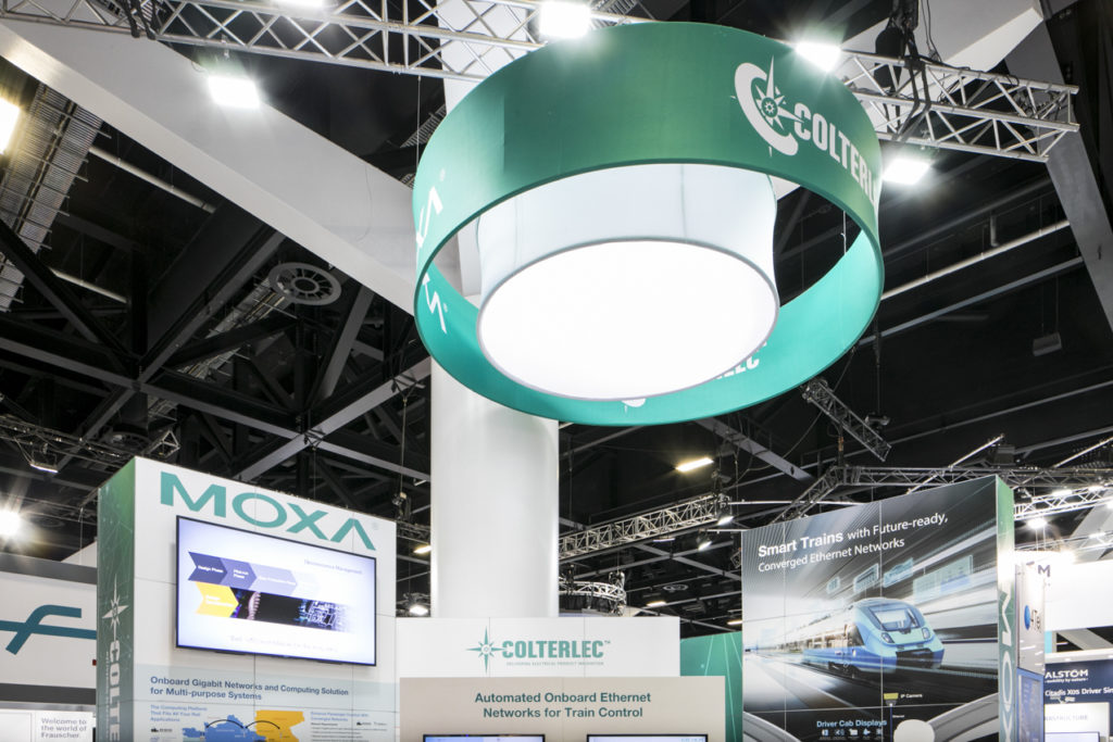 exhibition display stand - Moxa/Colterlec. Whats on trend now for Custom Exhibition Stands