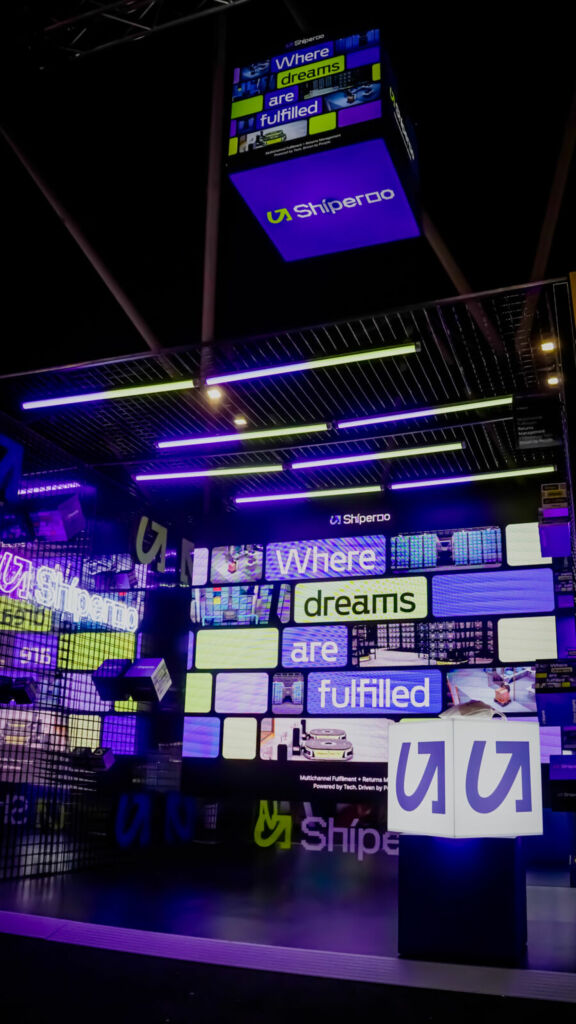 Front view of stand showing LED and Neon lighting affects