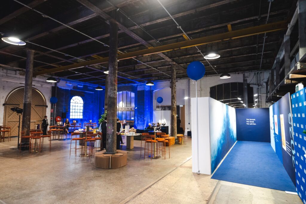 Elston Room Lounge - Painted plinths and counters gave flexibility for food activations and displays, while paper stools and benches created adaptable guest seating that could shift as the event changed.