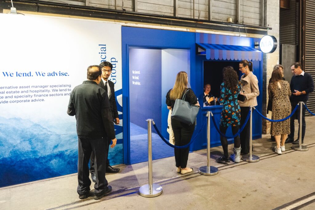 visitors arriving to enter the custom walkway into lounge